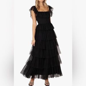 Petal & Pup Elegant Black Tiered Maxi Dress